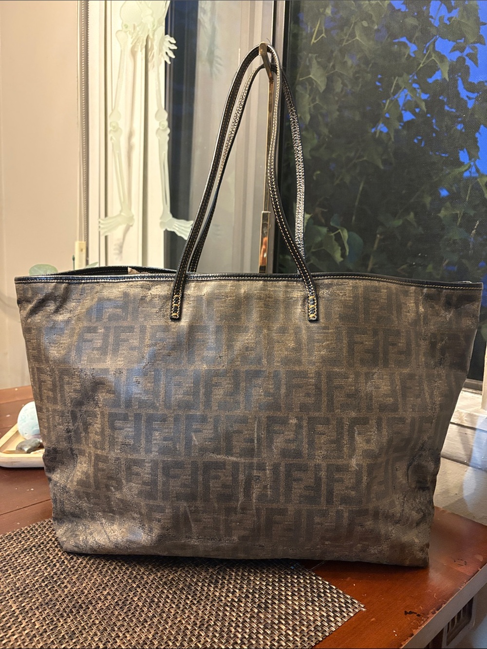 Fendi GM XL coated canvas with leather trim tote bag in FF monogram